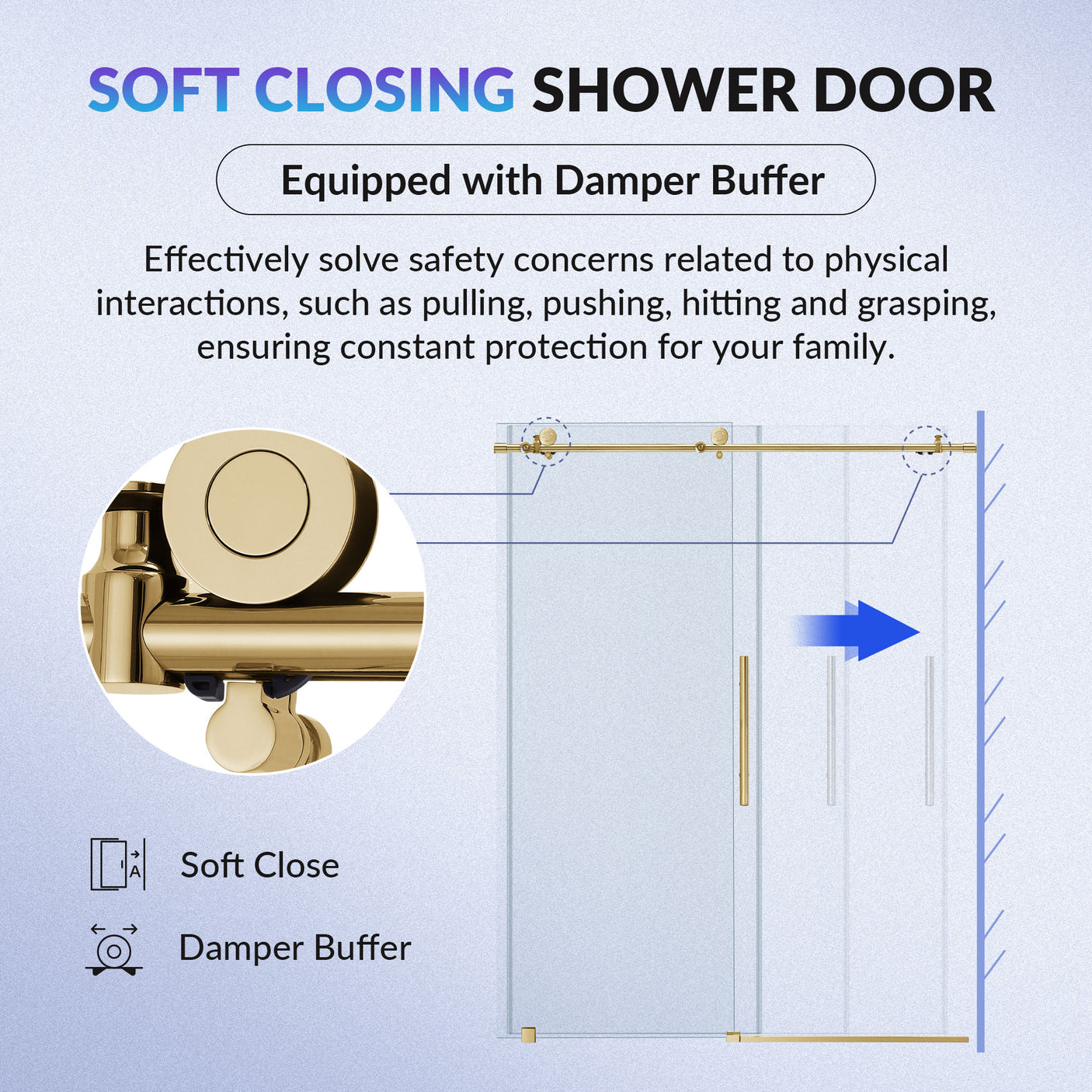 Woodbridge Frameless (60"W × 76"H) Clear Tempered Glass Shower Door with Soft Close System