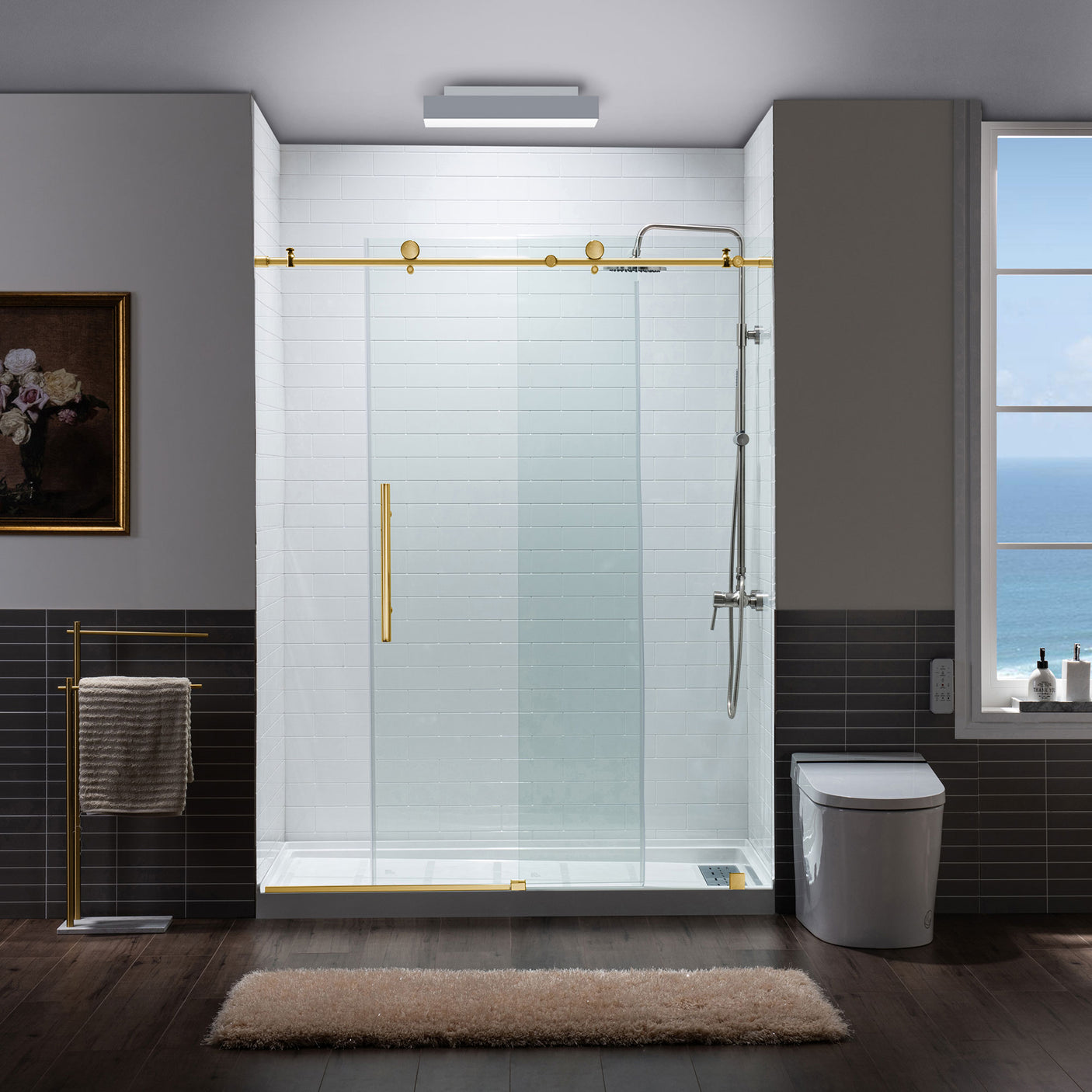 Woodbridge Frameless (60"W × 76"H) Clear Tempered Glass Shower Door with Soft Close System