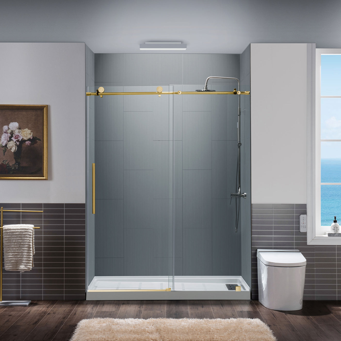 Woodbridge Frameless (60"W × 76"H) Clear Tempered Glass Shower Door with Soft Close System