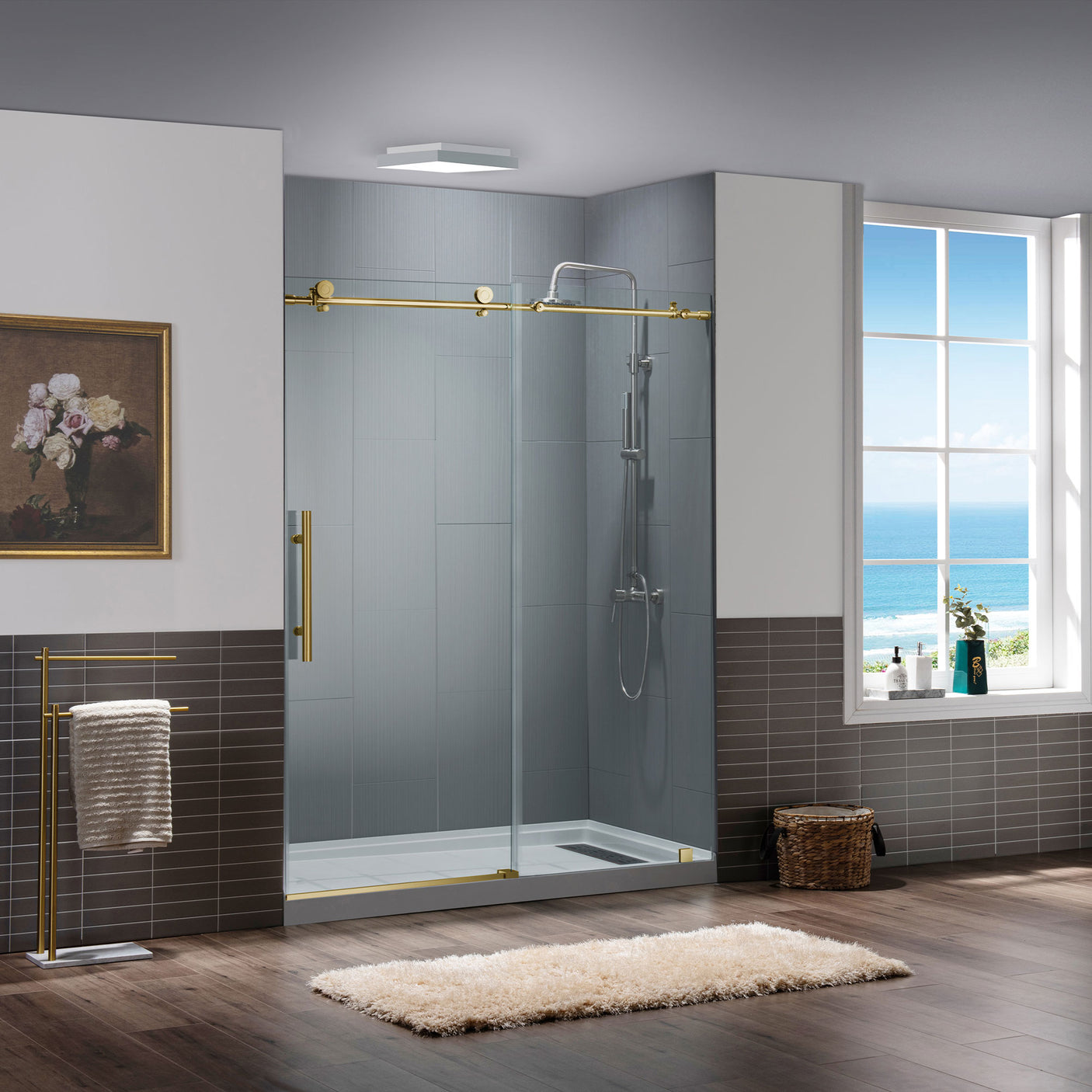 Woodbridge Frameless (60"W × 76"H) Clear Tempered Glass Shower Door with Soft Close System