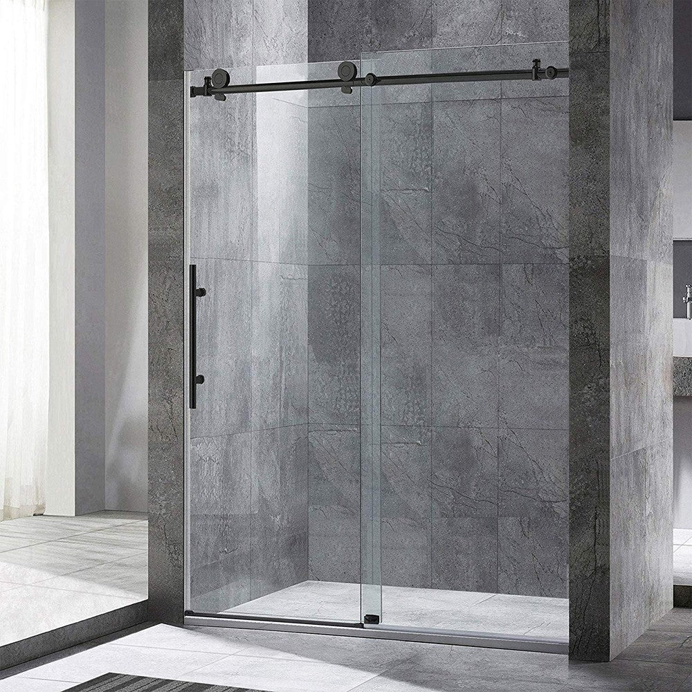 Woodbridge Frameless (60"W × 76"H) Clear Tempered Glass Shower Door - Brushed Nickel Finish