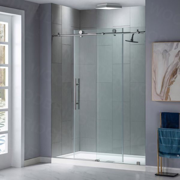 Woodbridge Frameless (60"W × 76"H) Clear Tempered Glass Shower Door - Brushed Nickel Finish