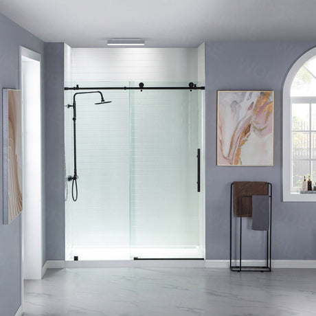 Woodbridge Frameless (60"W × 76"H) Clear Tempered Glass Shower Door - Brushed Nickel Finish