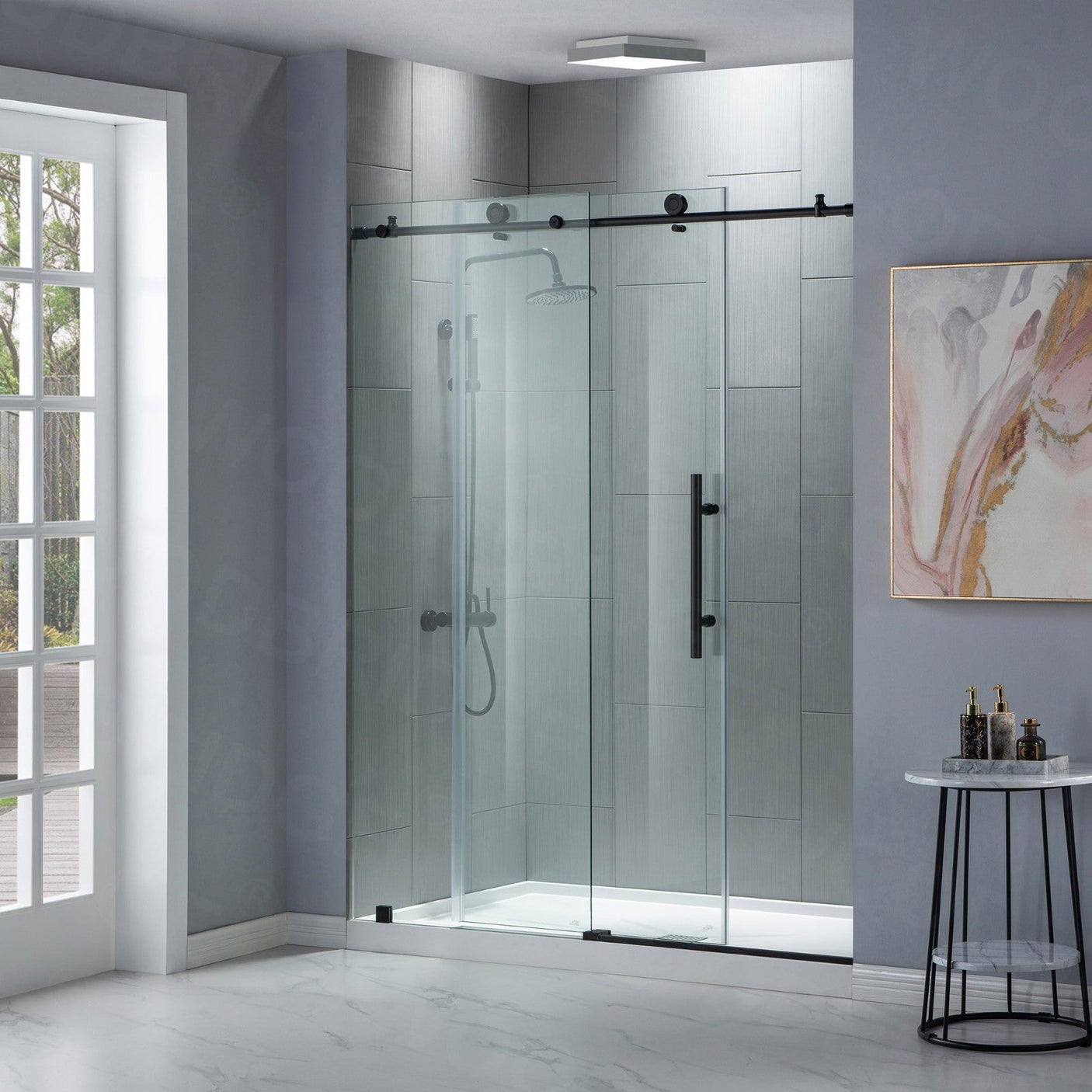 Woodbridge Frameless (60"W × 76"H) Clear Tempered Glass Shower Door - Brushed Nickel Finish