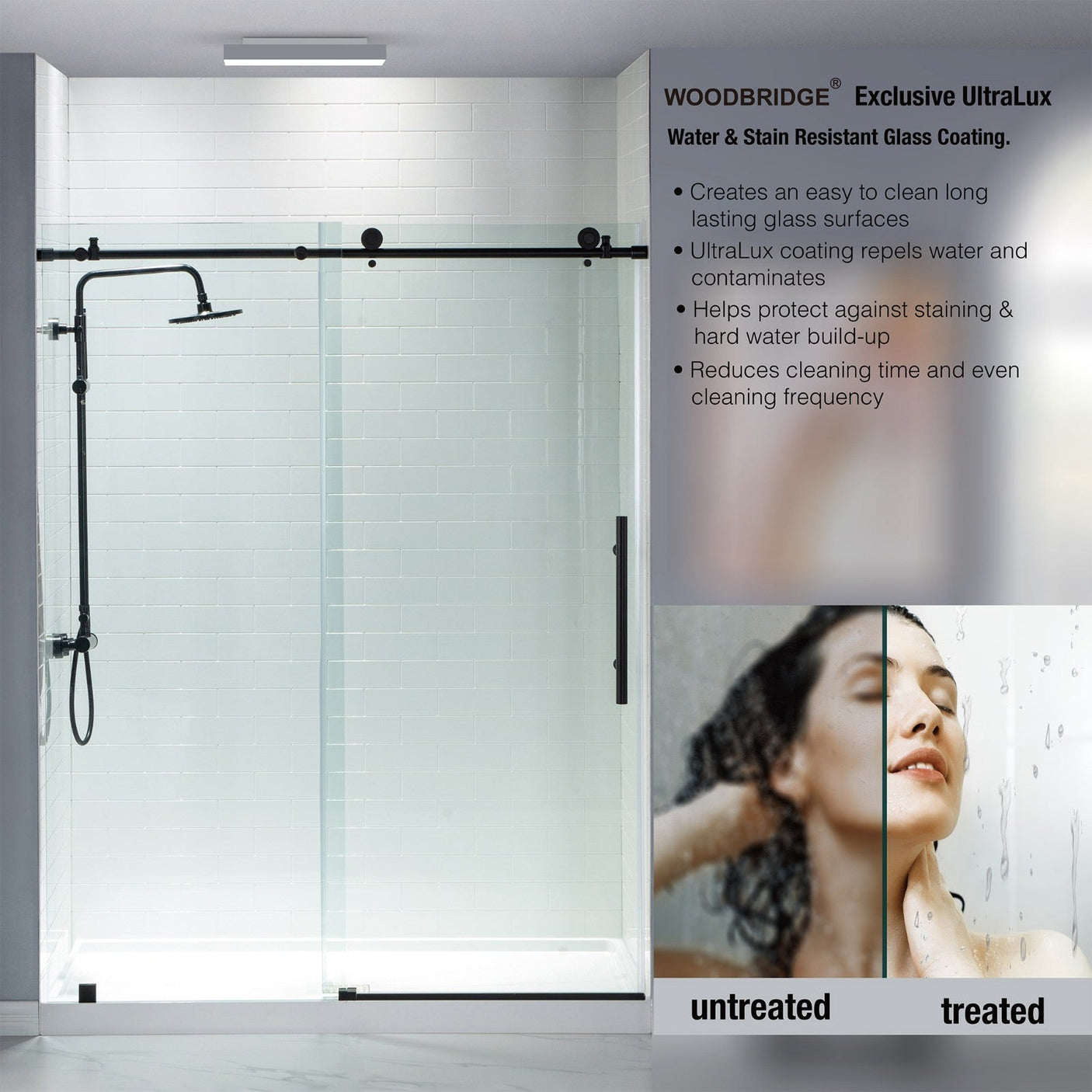 Woodbridge Frameless (60"W × 76"H) Clear Tempered Glass Shower Door - Brushed Nickel Finish