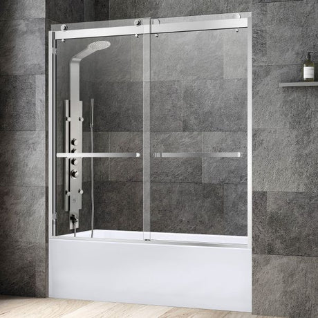 Woodbridge 2 Way Opening and Double Sliding (60"W x 62"H x 3/8"in) Frameless Bathtub Tempered Glass Shower Door