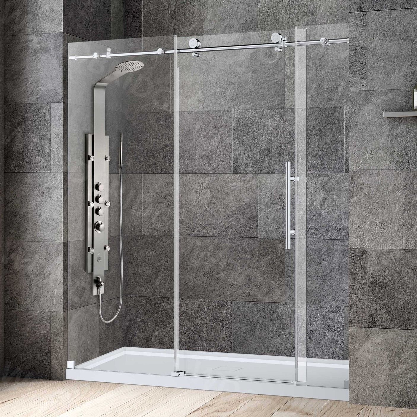 Woodbridge Frameless (72"W × 76"H) Clear Tempered Glass Shower Door