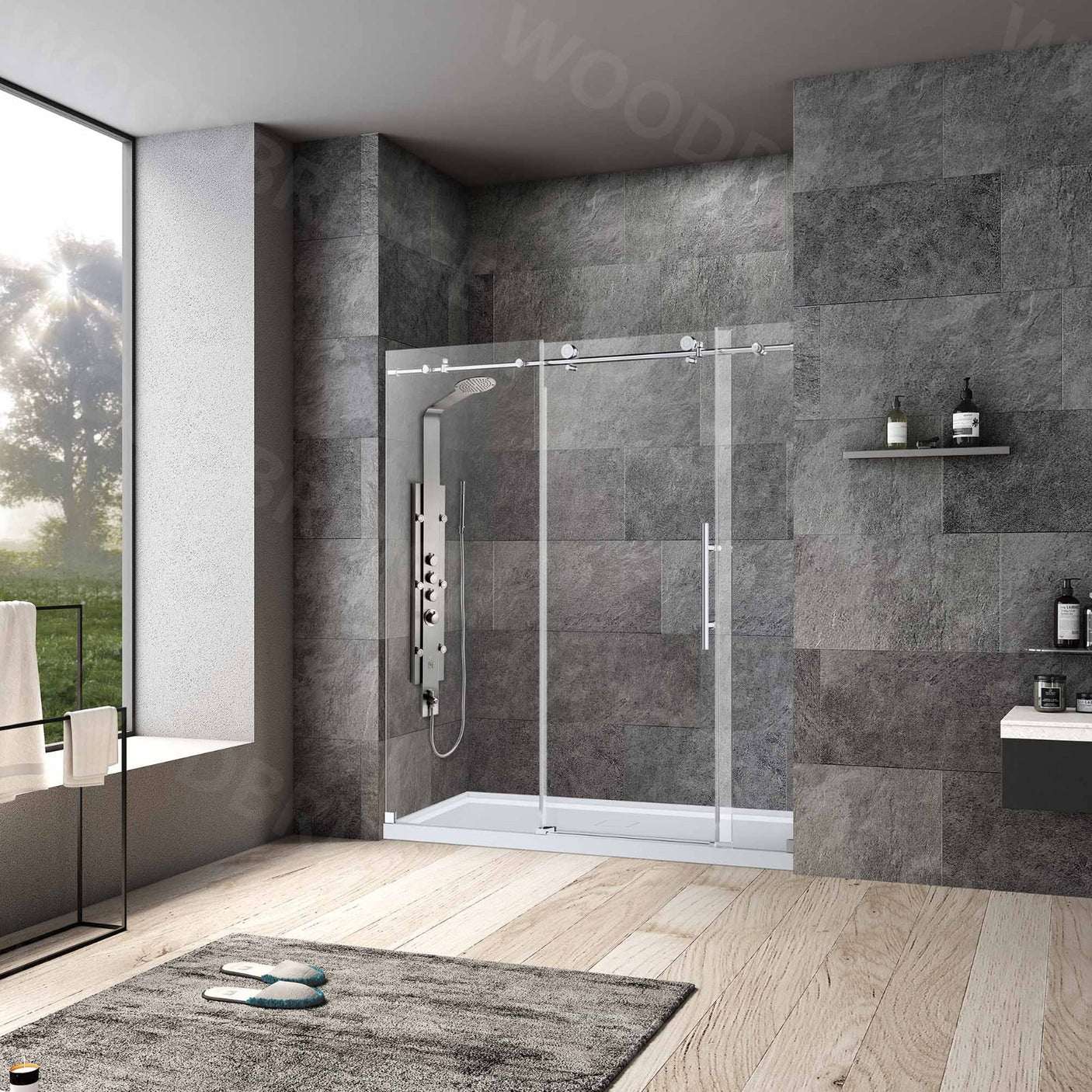 Woodbridge Frameless (72"W × 76"H) Clear Tempered Glass Shower Door