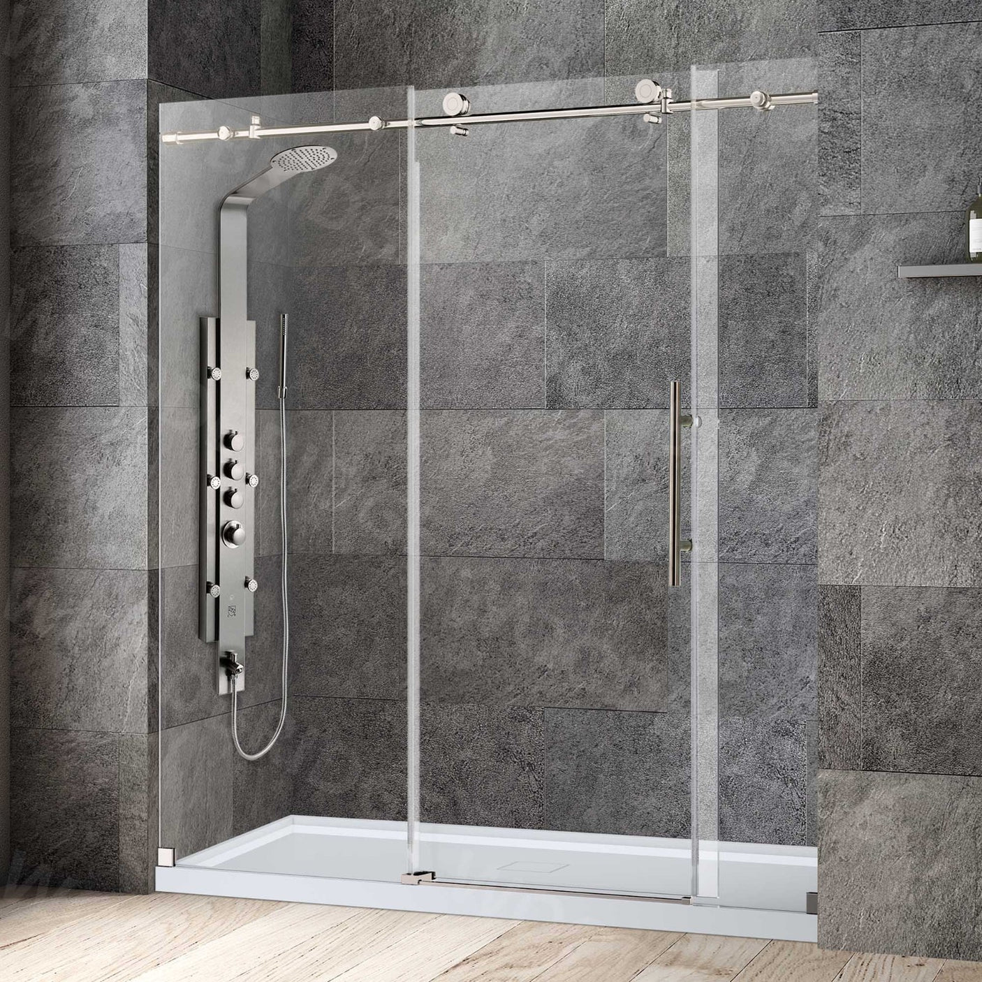 Woodbridge Frameless (72"W × 76"H) Clear Tempered Glass Shower Door
