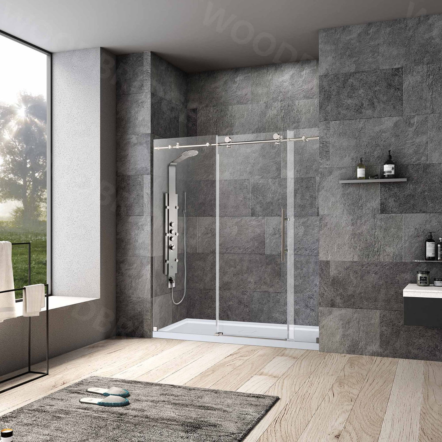 Woodbridge Frameless (72"W × 76"H) Clear Tempered Glass Shower Door