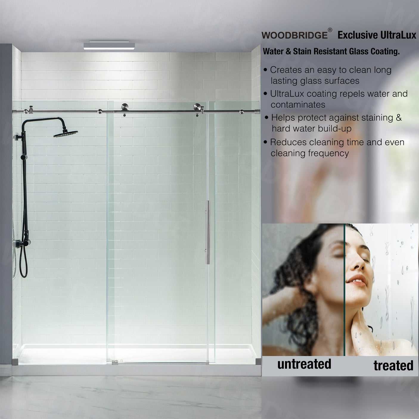 Woodbridge Frameless (72"W × 76"H) Clear Tempered Glass Shower Door