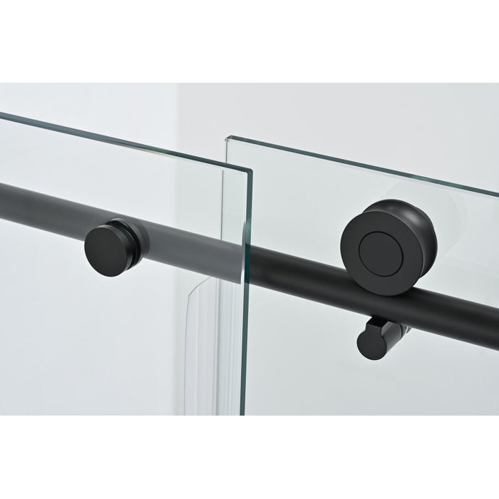 Vanity Art Frameless Single (60"W x 76"H) Sliding Shower Door - Matte Black/Soft Close