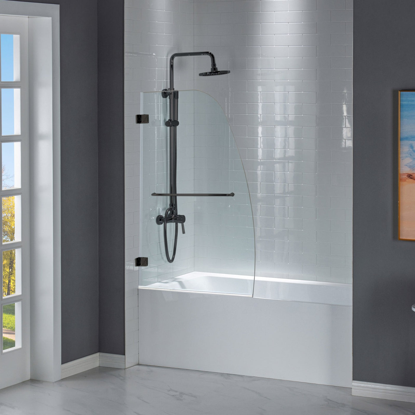Woodbridge Frameless Hinged Bathtub 5/16 Tempered Panel (34"W x 58"H) Glass Shower Door