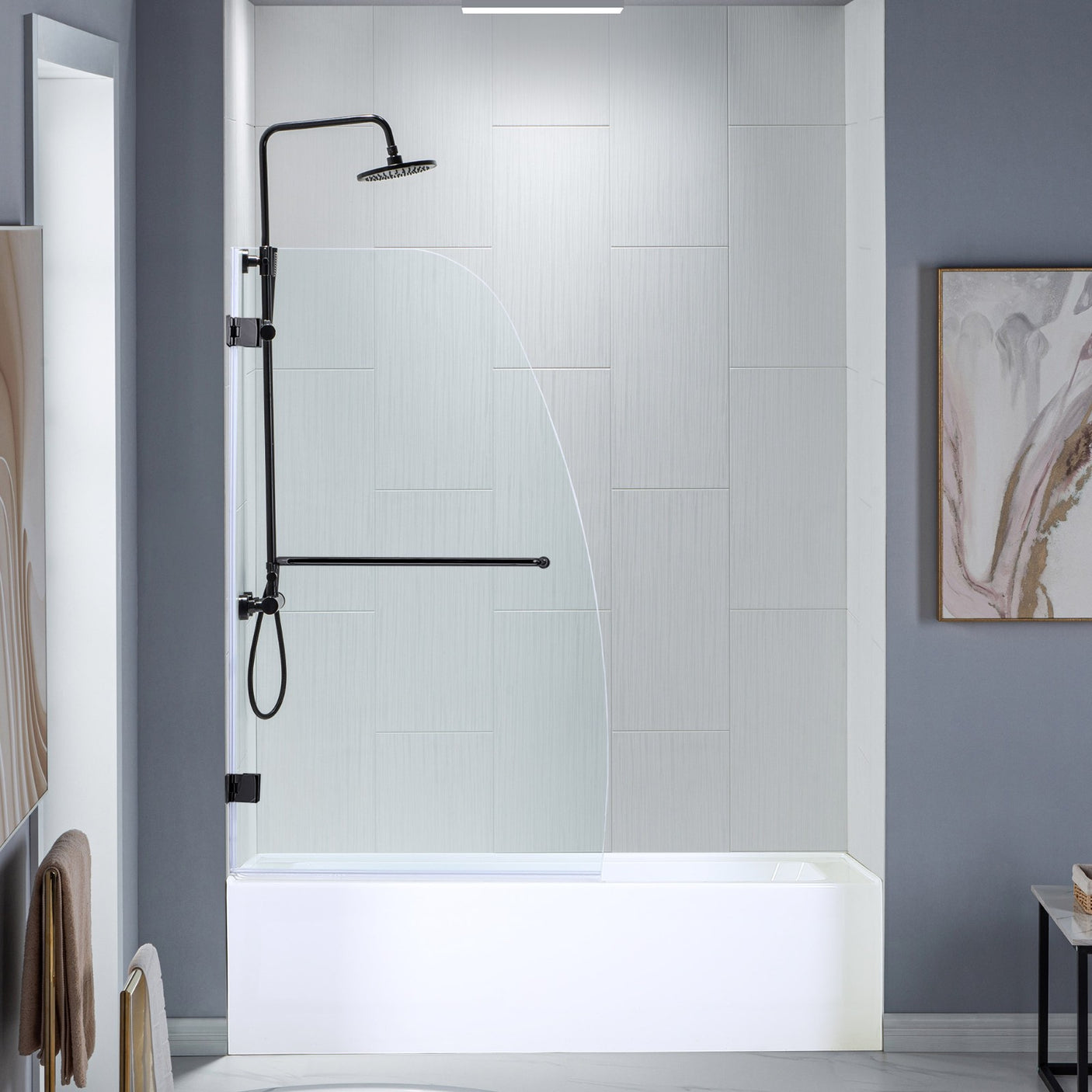 Woodbridge Frameless Hinged Bathtub 5/16 Tempered Panel (34"W x 58"H) Glass Shower Door