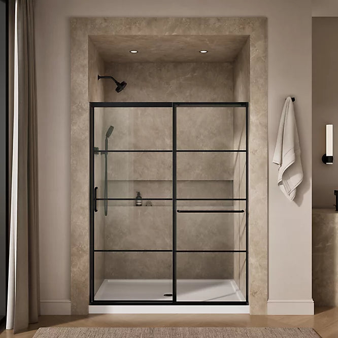 Kohler Elate® Sliding Shower door (56.3" - 59.6" W x 75.5" H) with 5/16" (8mm) thick glass in Matte Black