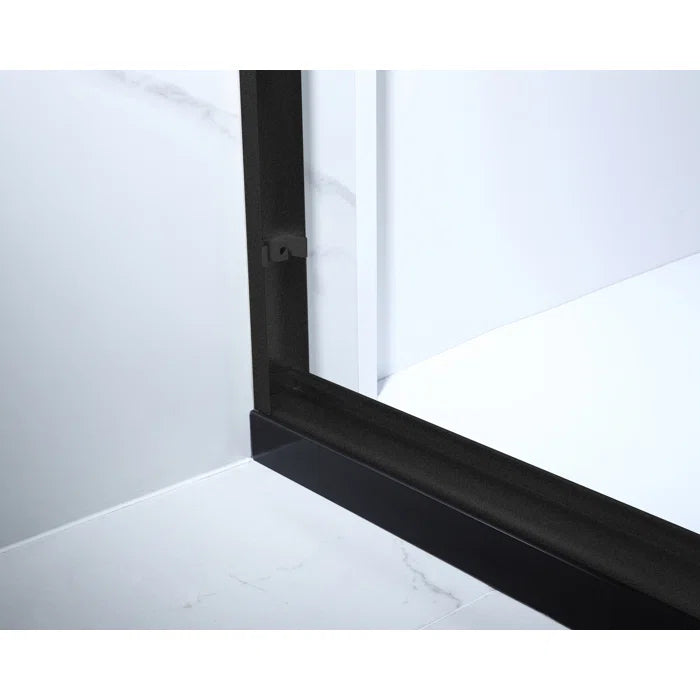 Vanity Art Framed Bypass Single Sliding Glass Barn (60"W x 76"H) 2 Ways Shower Doors - Matte Black Finish