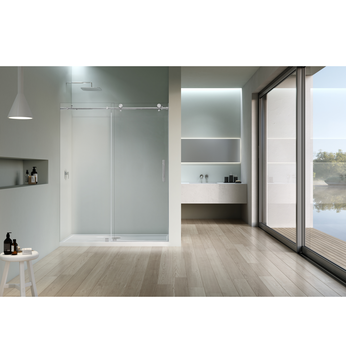 Vanity Art Frameless Bypass 2 Ways (60"W x 76"H) Sliding Glass Shower Door - Brushed Nickel Finish