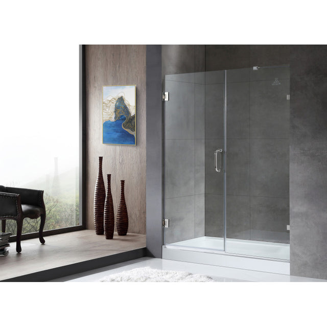 Anzzi Consort Series Frameless Hinged Alcove Shower Door (60"W x 72"H) with Handle