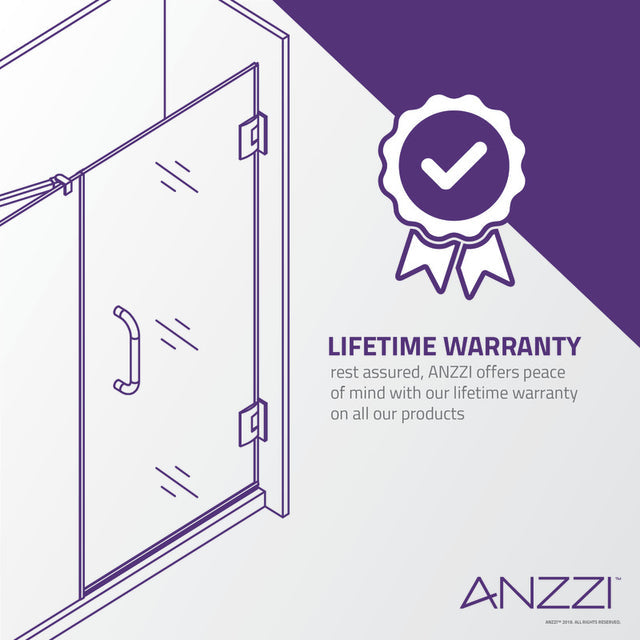 Anzzi Consort Series Frameless Hinged Alcove Shower Door (60"W x 72"H) with Handle