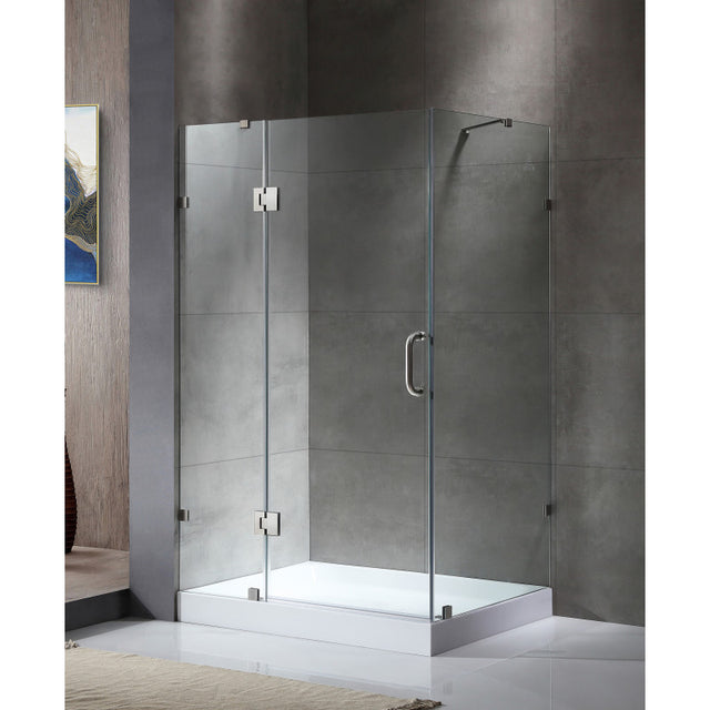 Anzzi Archon Series Framed Hinged Shower Door(46"W x 72"H) with Port in Chrome and Shower Base in White