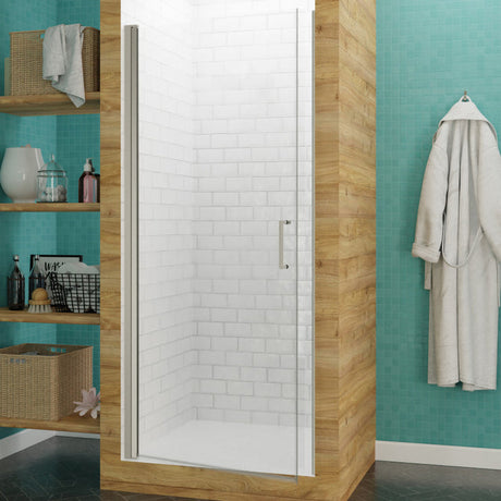 Anzzi Lancer Series Semi-Frameless Hinged Shower Door (29" W x 72" H) in Crystal Clear glass