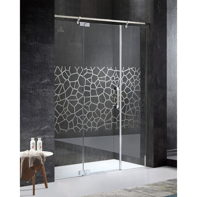 Anzzi Grove Series Left Side Semi-Frameless Hinged (63"W x 78.7"H) Shower Door in Chrome with Handle