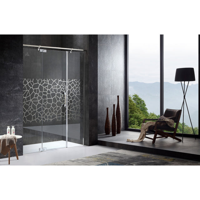 Anzzi Grove Series Left Side Semi-Frameless Hinged (63"W x 78.7"H) Shower Door in Chrome with Handle