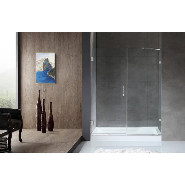 Anzzi Consort Series Frameless Hinged Alcove Shower Door (60"W x 72"H) with Handle