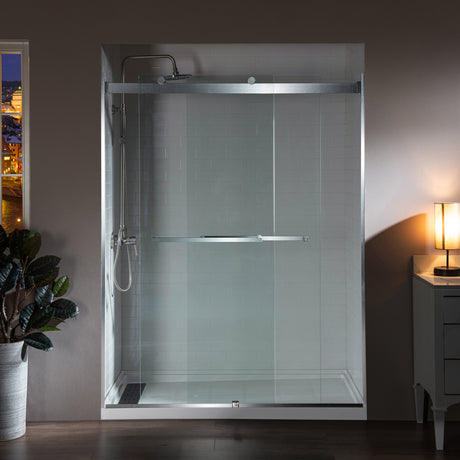 Woodbridge 2 Way Opening and Double Sliding (48"W x 76"H x 5/16") Frameless Tempered Glass Shower Door - Brushed Nickel Finish