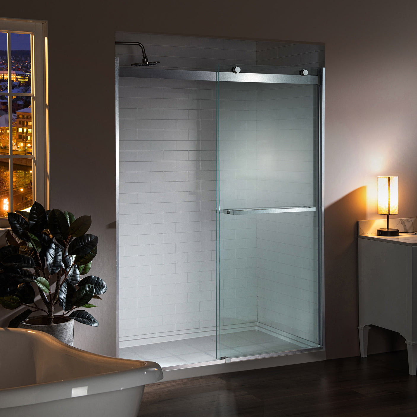 Woodbridge 2 Way Opening and Double Sliding (48"W x 76"H x 5/16") Frameless Tempered Glass Shower Door