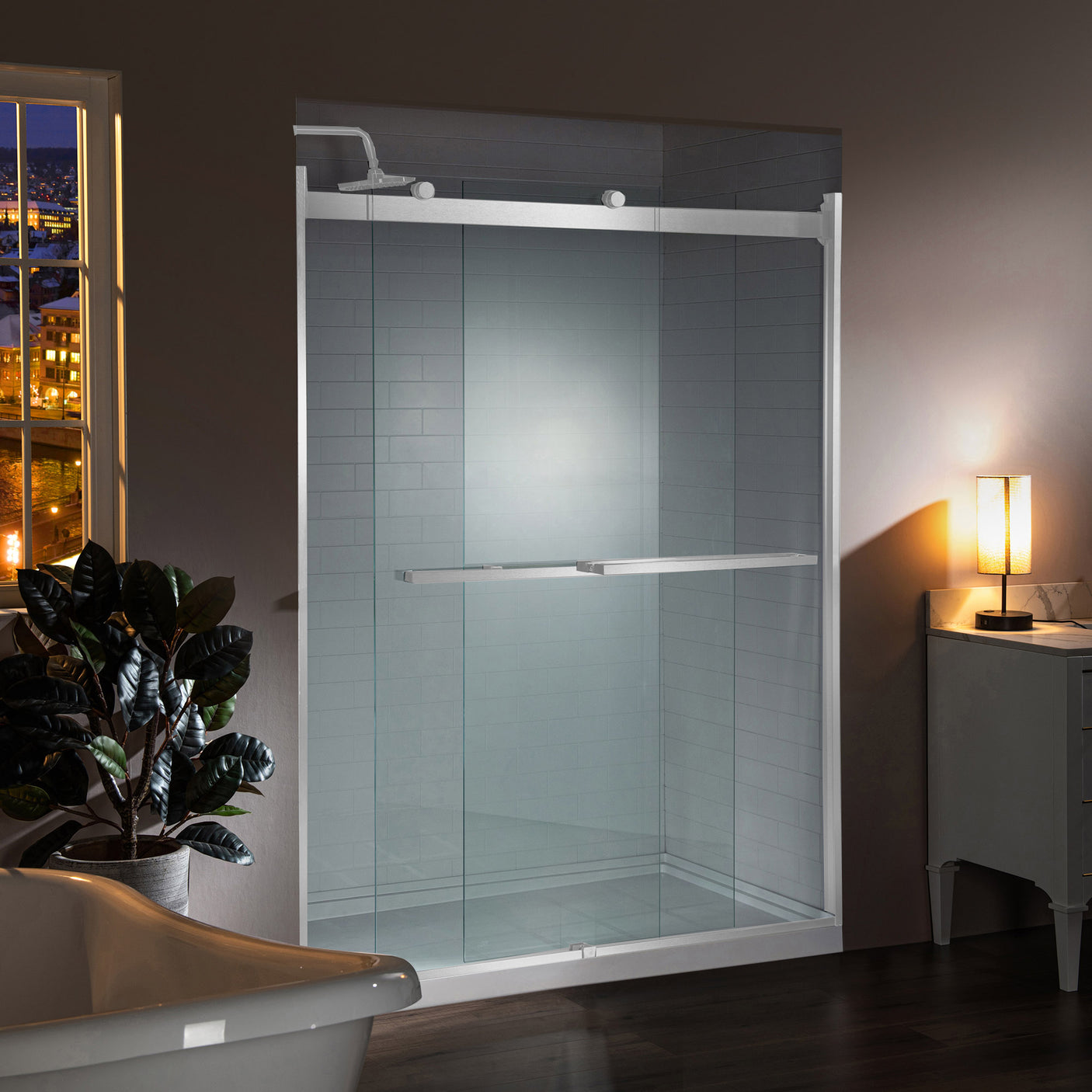 Woodbridge 2 Way Opening and Double Sliding (48"W x 76"H x 5/16") Frameless Tempered Glass Shower Door