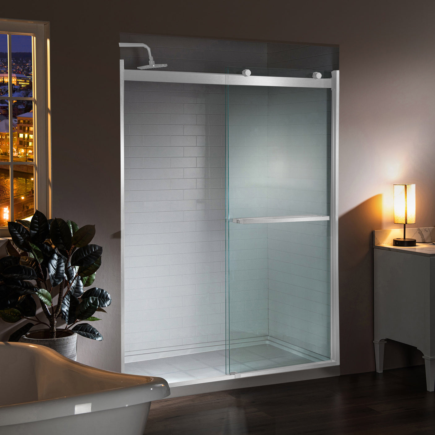 Woodbridge 2 Way Opening and Double Sliding (48"W x 76"H x 5/16") Frameless Tempered Glass Shower Door