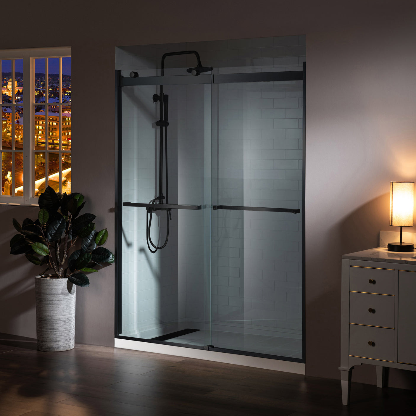 Woodbridge 2 Way Opening and Double Sliding (48"W x 76"H x 5/16") Frameless Tempered Glass Shower Door - Matte Black Finish