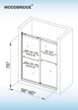 Woodbridge 2 Way Opening and Double Sliding (60"W x 76"H x 5/16") Frameless Bathtub Tempered Glass Shower Door