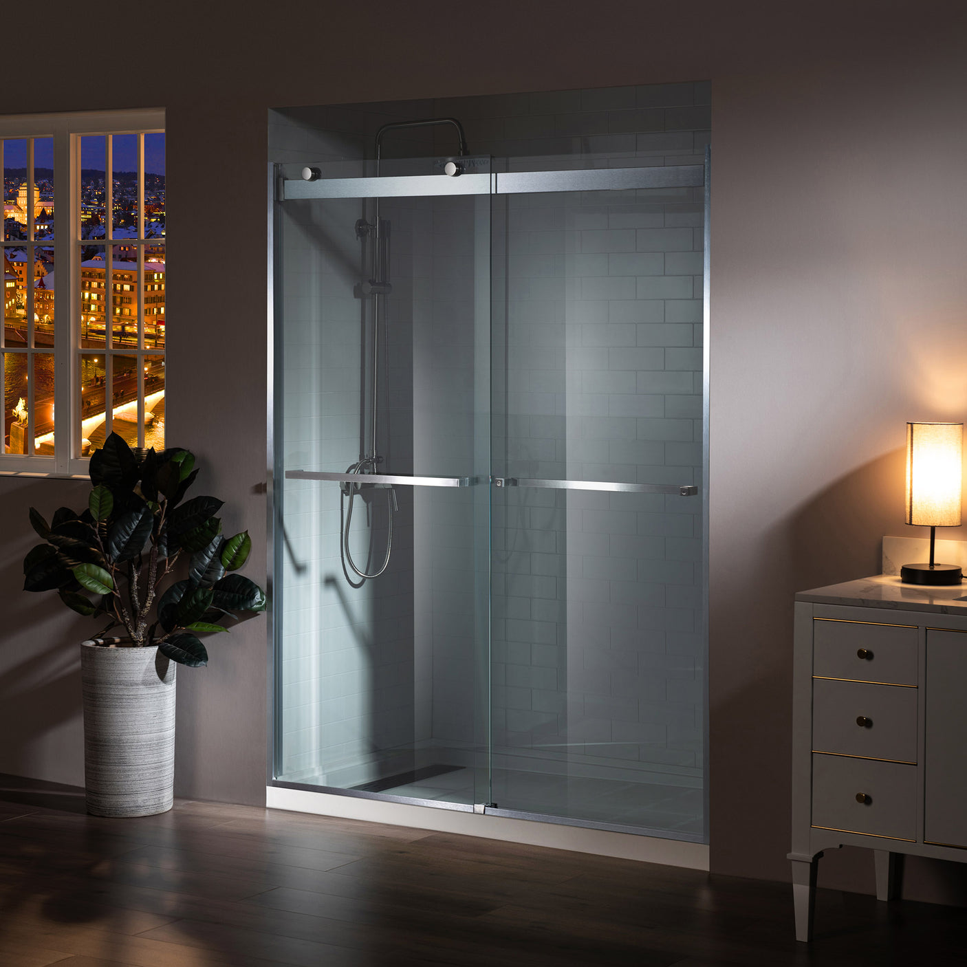 Woodbridge 2 Way Opening and Double Sliding (60"W x 76"H x 5/16") Frameless Bathtub Tempered Glass Shower Door - Brushed Nickel Finish