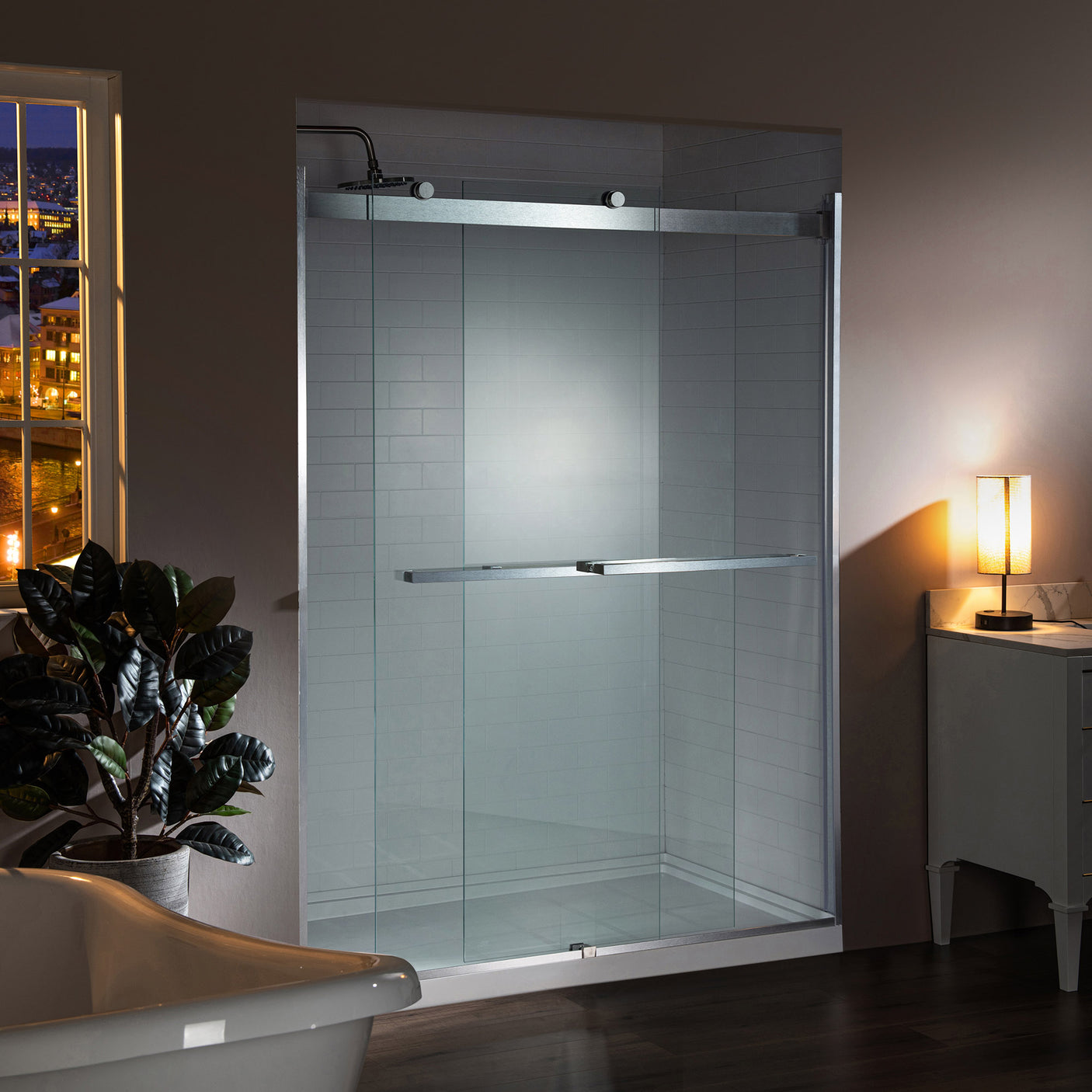 Woodbridge 2 Way Opening and Double Sliding (48"W x 76"H x 5/16") Frameless Tempered Glass Shower Door