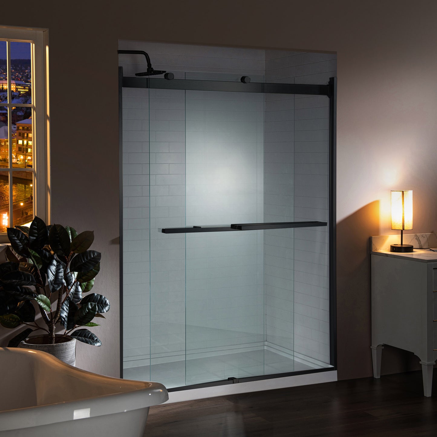 Woodbridge 2 Way Opening and Double Sliding (48"W x 76"H x 5/16") Frameless Tempered Glass Shower Door - Matte Black Finish