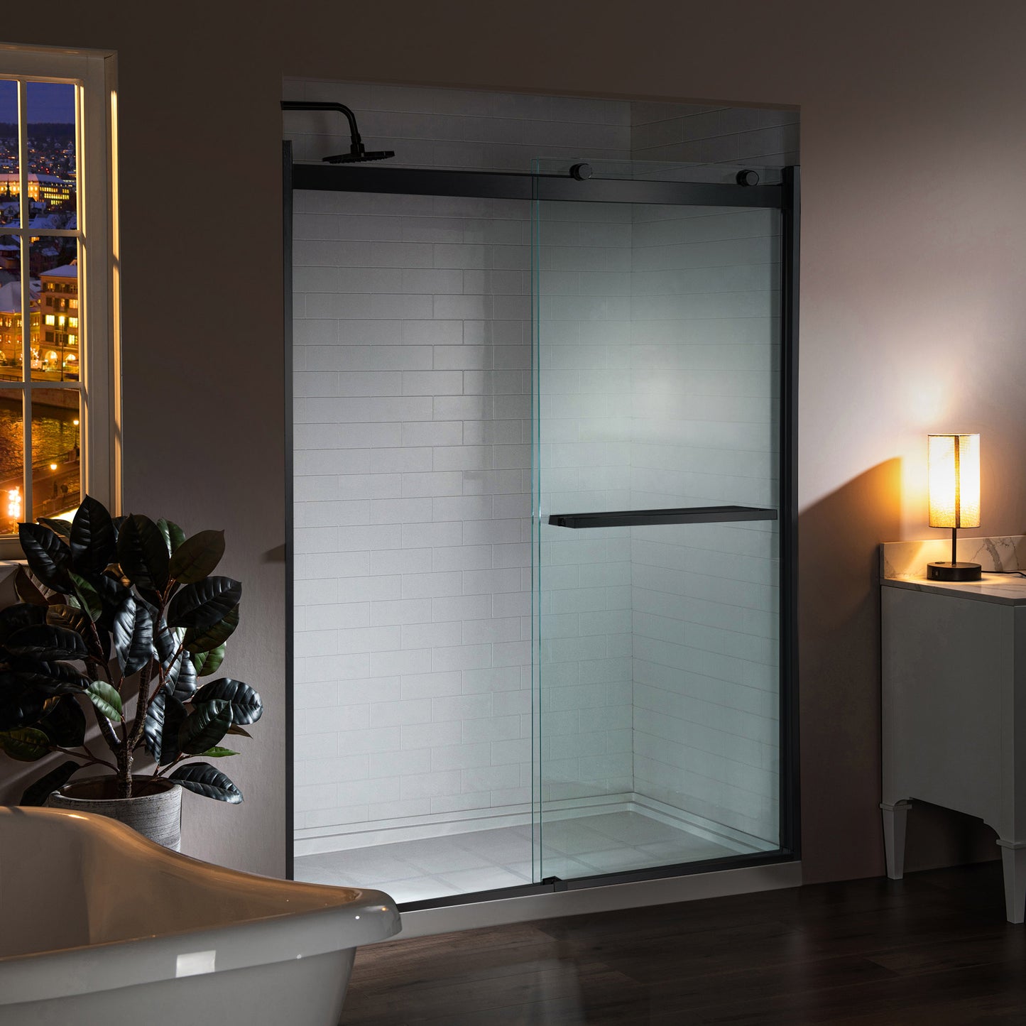 Woodbridge 2 Way Opening and Double Sliding (48"W x 76"H x 5/16") Frameless Tempered Glass Shower Door - Matte Black Finish