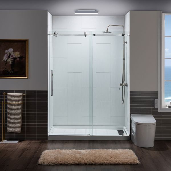 Woodbridge Frameless (60"W × 76"H) Clear Tempered Glass Shower Door with Soft Close System - Chrome Finish