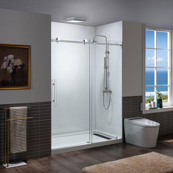 Woodbridge Frameless (60"W × 76"H) Clear Tempered Glass Shower Door with Soft Close System