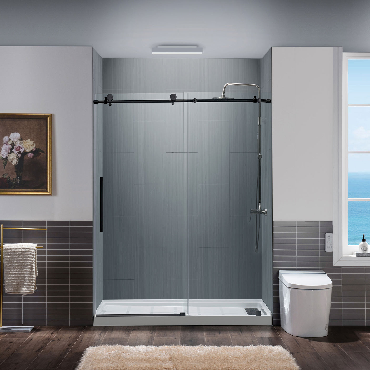 Woodbridge Frameless (60"W × 76"H) Clear Tempered Glass Shower Door with Soft Close System