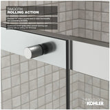 Kohler Elate® Sliding Bath door (56.3" - 59.6" W x 56.8" H) with heavy 5/16" (8mm) thick Crystal Clear glass with Privacy Band