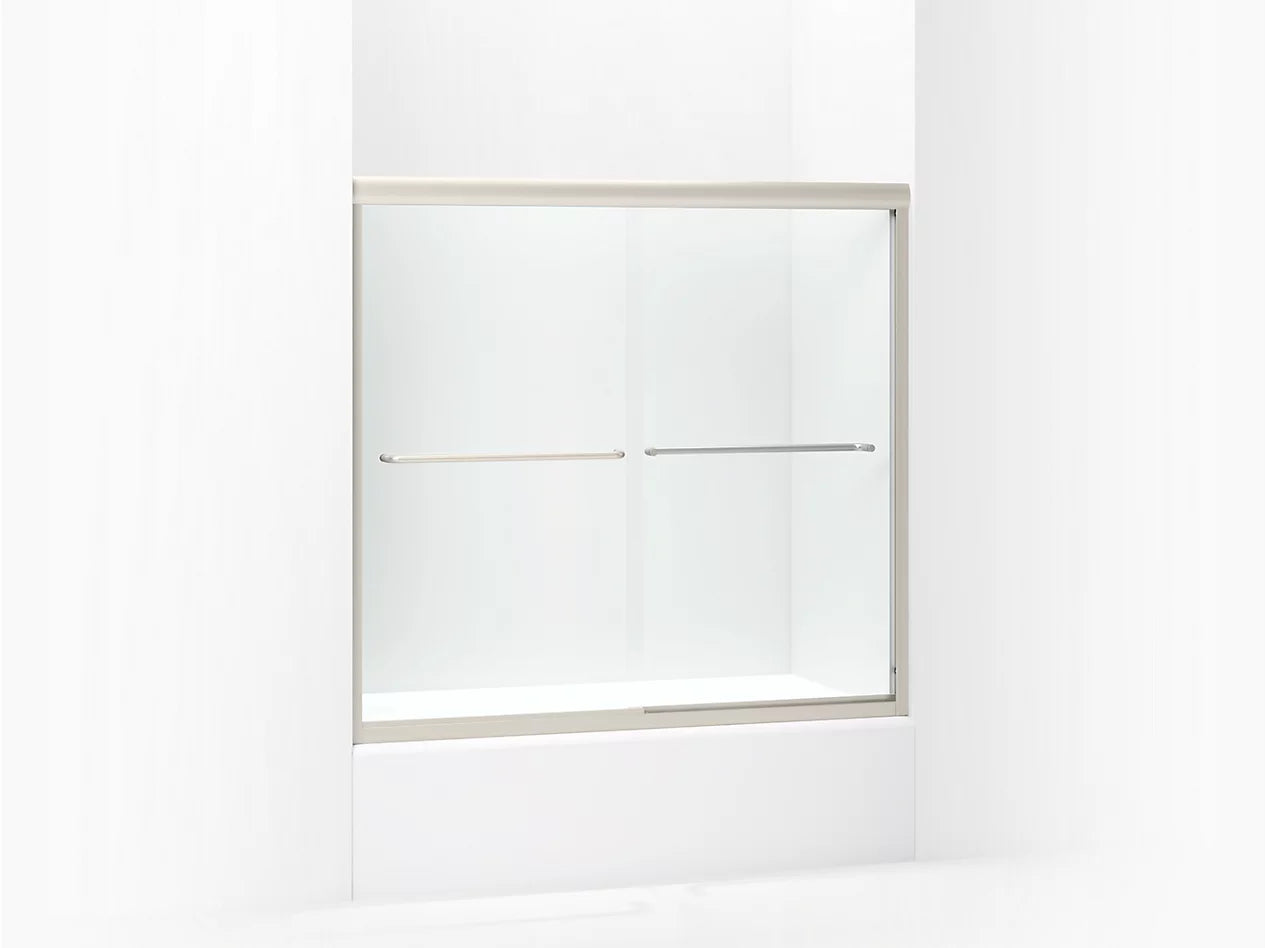 Sterling FINESSE™ Frameless sliding bath door (54.6" - 59.6" W x 55.2" H) in Nickel