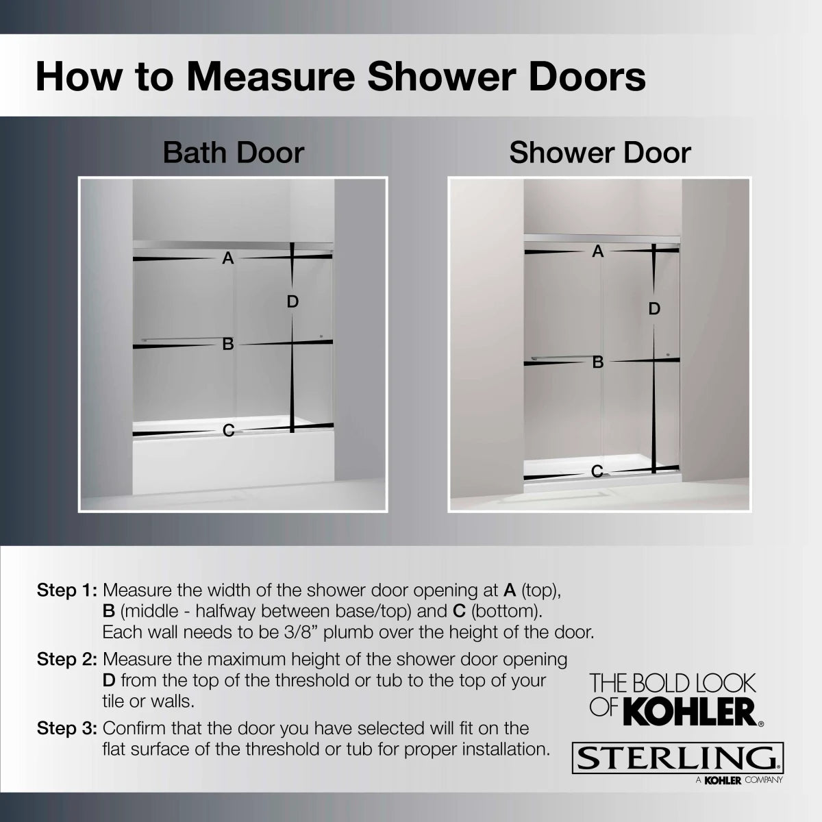 Kohler Elate® Sliding shower door (44.3" - 47.6" W x 75.5" H) with heavy 5/16" (8mm) thick Crystal Clear glass with privacy band