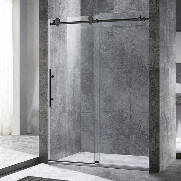 Woodbridge Frameless (44-48W × 76H) Clear Tempered Glass Shower Door - Matte Black Finish