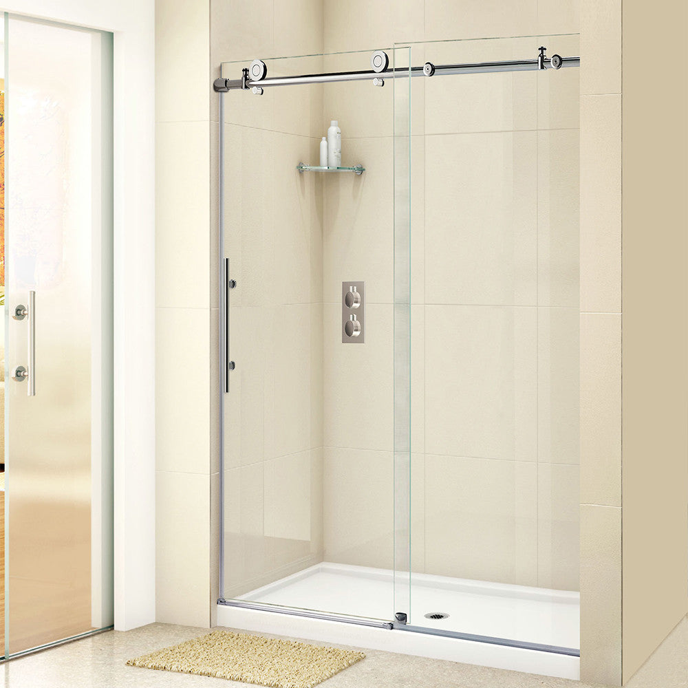 Woodbridge Frameless (44-48"W × 76"H) Clear Tempered Glass Shower Door - Chrome Finish