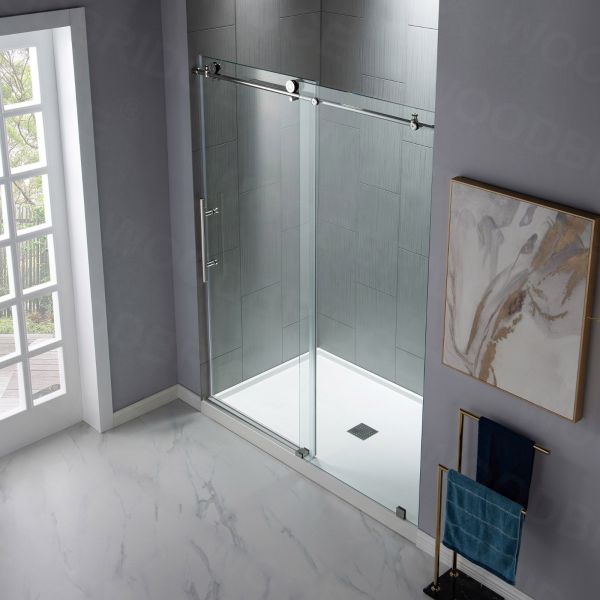 Woodbridge Frameless (60"W × 76"H) Clear Tempered Glass Shower Door with Soft Close System