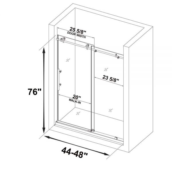 Woodbridge Frameless (44-48"W × 76"H) Clear Tempered Glass Shower Door - Chrome Finish