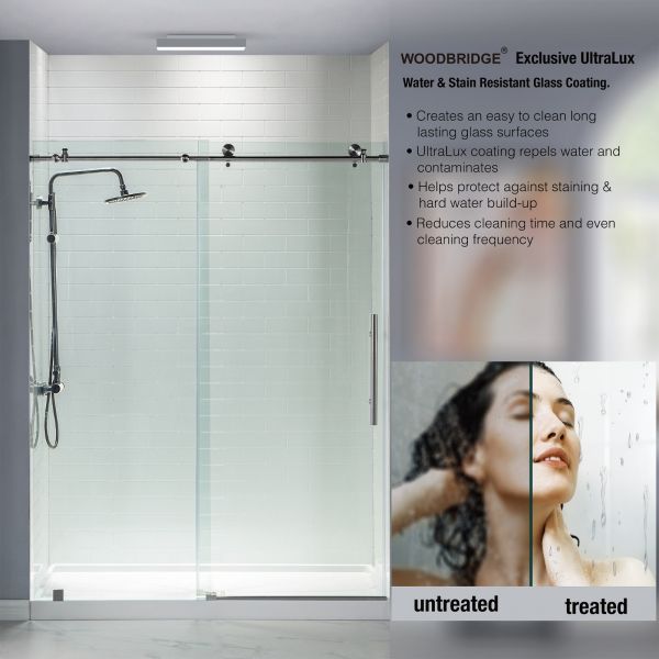 Woodbridge Frameless (44-48"W × 76"H) Clear Tempered Glass Shower Door - Chrome Finish