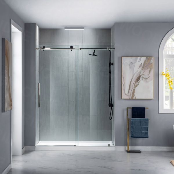 Woodbridge Frameless (44-48"W × 76"H) Clear Tempered Glass Shower Door - Chrome Finish